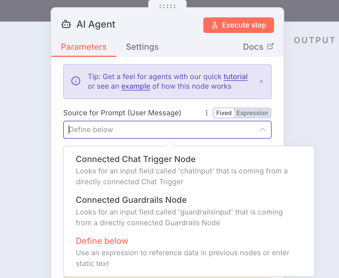 详解n8n  AI Agent 节点的 Source for Prompt选项 和 Add Option高级配置